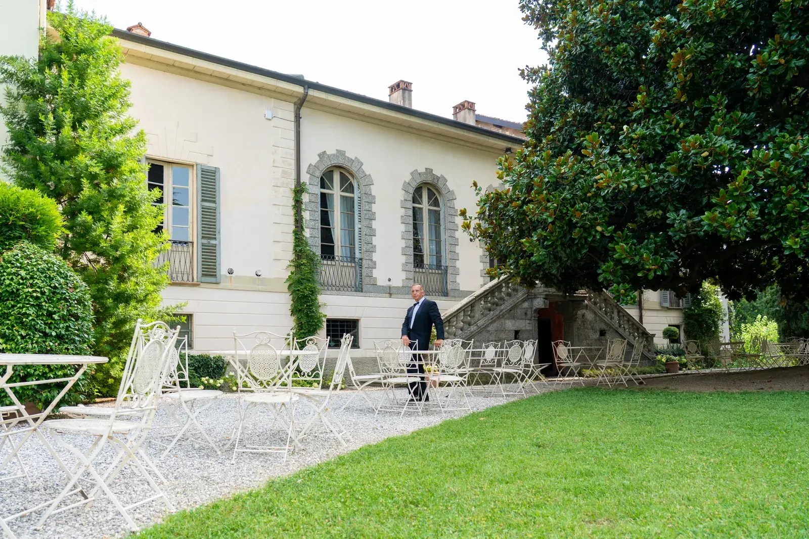 The gated approach to Villa Parravicino Sossnovsky in Erba, in the Brianza hills near Milan